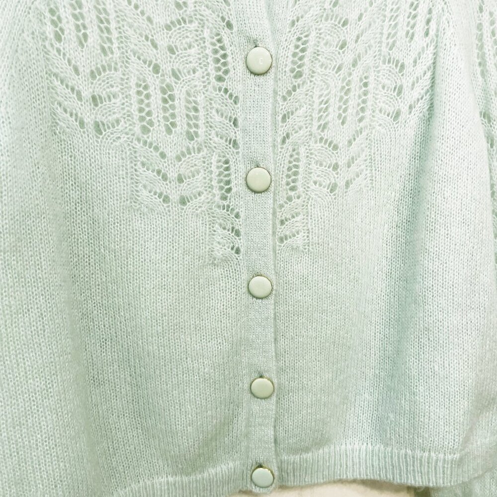 EUC Sezane Tonio Mohair Wool Fancy Knit Cardigan Seafoam Small - Picture 4 of 7